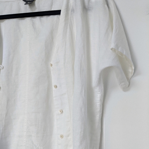 Eddie Bauer White Linen Blend Short Sleeves Button Front Top - Picture 5 of 11
